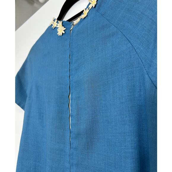 Vintage‎ 60s Blue Daisy Mini Dress Mod Cottagecore Floral Embroidery - Picture 10 of 13